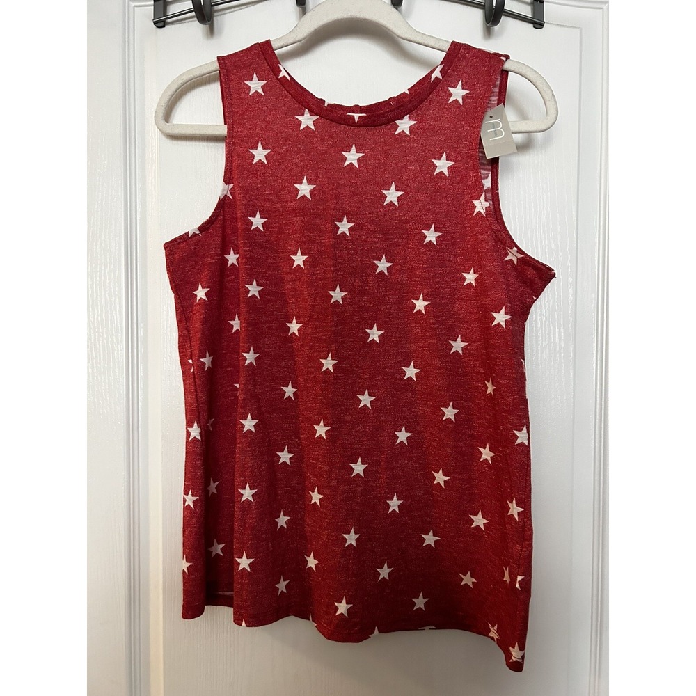 Maurices Red White Star Print Tank Top Womens Small Strappy Back Patriotic NWT